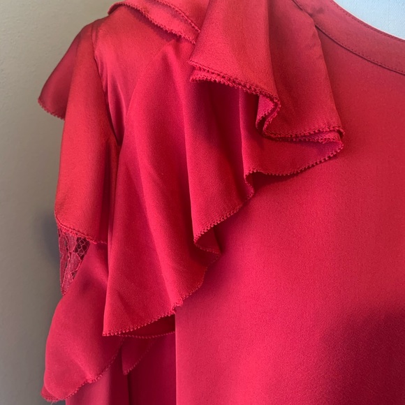 Worthington Red Ruffled Sleeves Plus Lace Top XXL - Picture 6 of 8